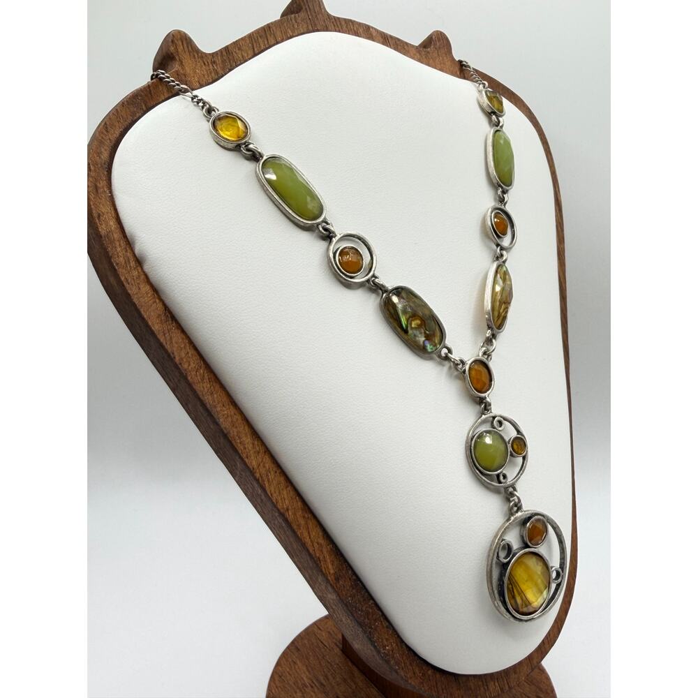 Boho Multicolor Stone Necklace – Silver‑Tone Setting – 11" Drop + Extension - Picture 2 of 2